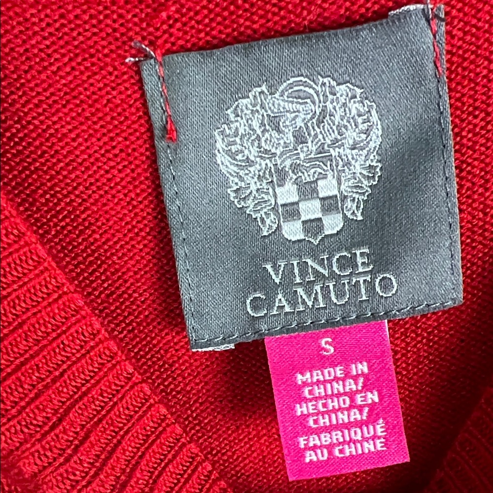 Vince Camuto Womens Crewneck Sweater Dress Red Vibrant Long Puff Sleeve Sz. S - Picture 4 of 12